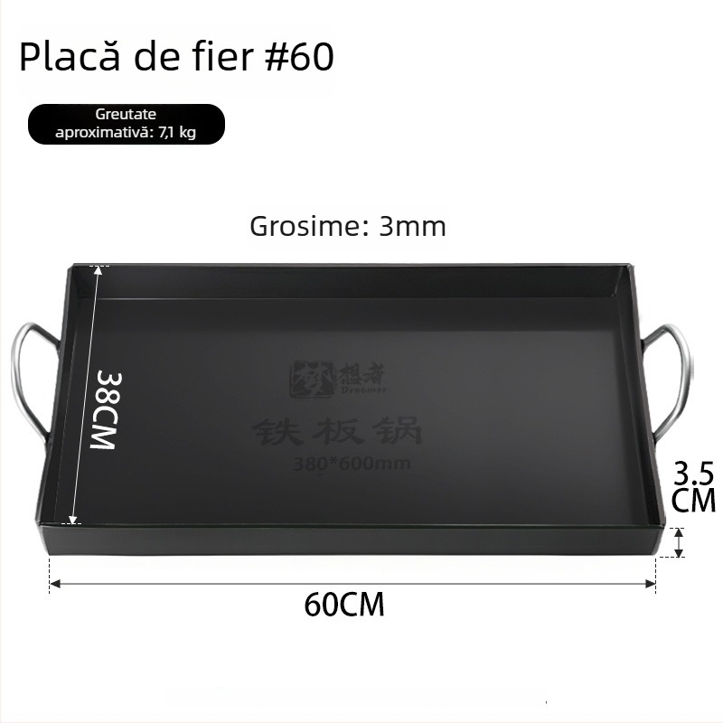 Placă Teppanyaki din fier forjat, pătrată, pentru uz casnic și comercial, fără strat, multifuncțională, portabilă, ușor de curățat