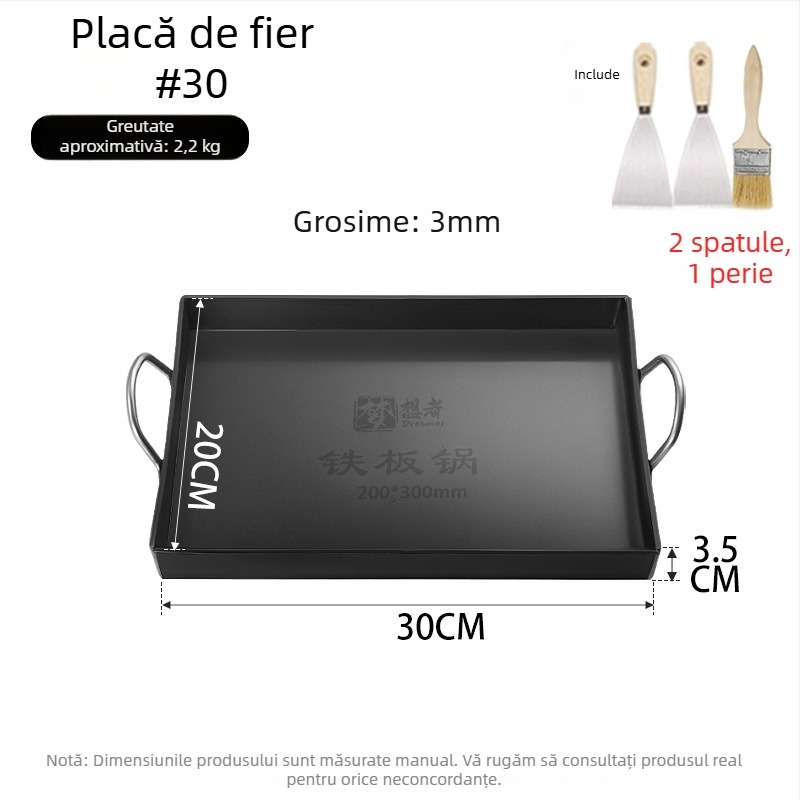 Placă Teppanyaki din fier forjat, pătrată, pentru uz casnic și comercial, fără strat, multifuncțională, portabilă, ușor de curățat