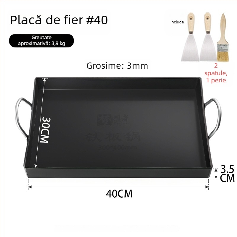 Placă Teppanyaki din fier forjat, pătrată, pentru uz casnic și comercial, fără strat, multifuncțională, portabilă, ușor de curățat