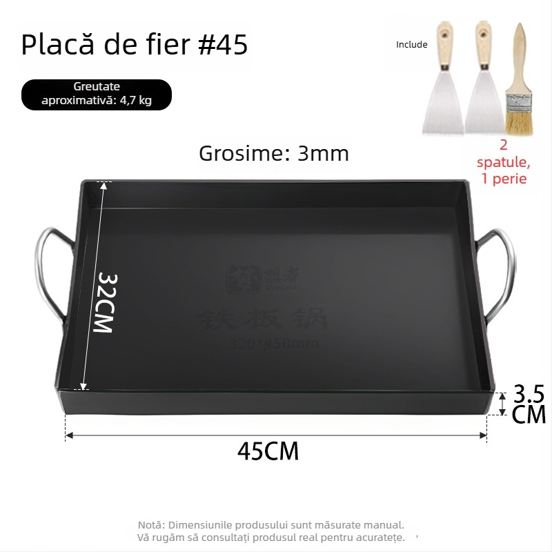 Placă Teppanyaki din fier forjat, pătrată, pentru uz casnic și comercial, fără strat, multifuncțională, portabilă, ușor de curățat