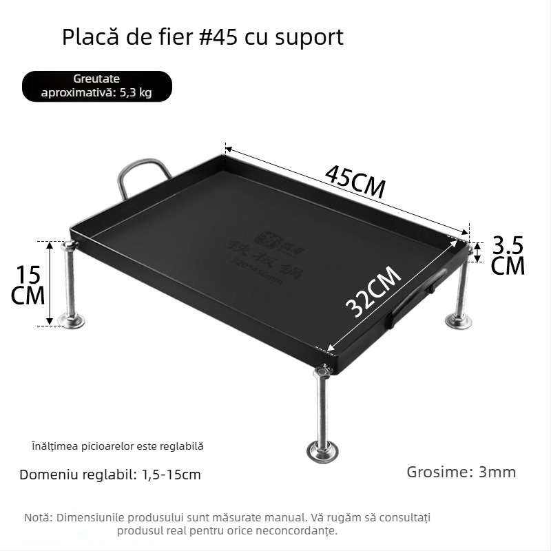 Placă Teppanyaki din fier forjat, pătrată, pentru uz casnic și comercial, fără strat, multifuncțională, portabilă, ușor de curățat