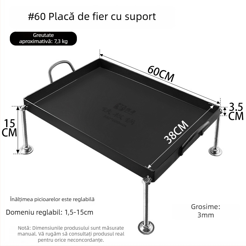 Placă Teppanyaki din fier forjat, pătrată, pentru uz casnic și comercial, fără strat, multifuncțională, portabilă, ușor de curățat