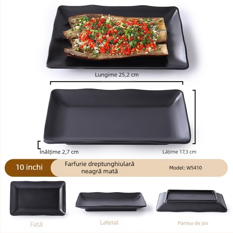 Buya Farfurie pătrată din melamină neagră, imitatie de porțelan, 20–21 cm, farfurie joasă, stil japonez, pentru hot pot și grătar
