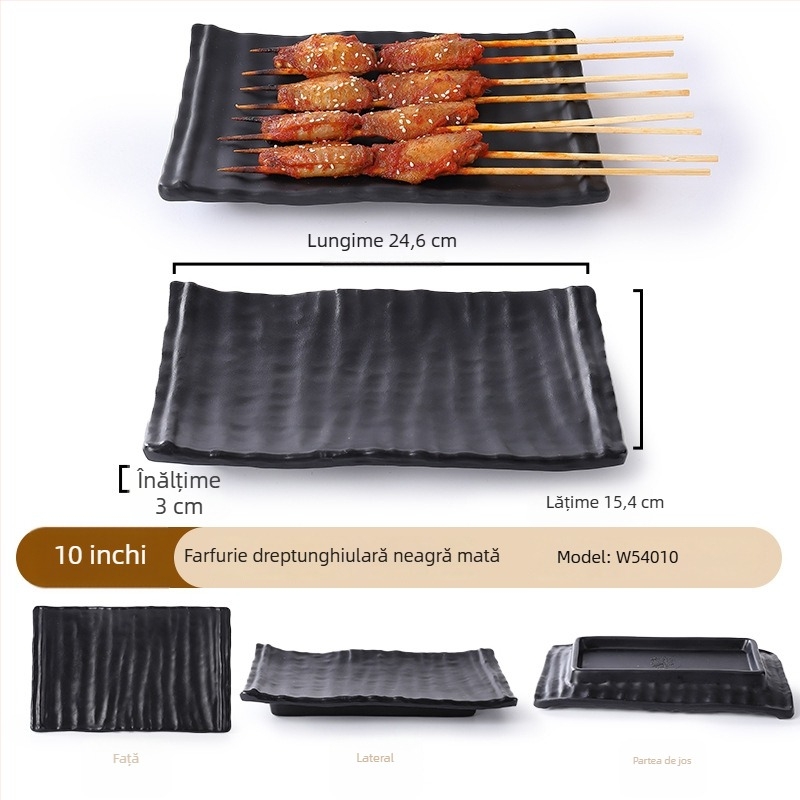 Buya Farfurie pătrată din melamină neagră, imitatie de porțelan, 20–21 cm, farfurie joasă, stil japonez, pentru hot pot și grătar