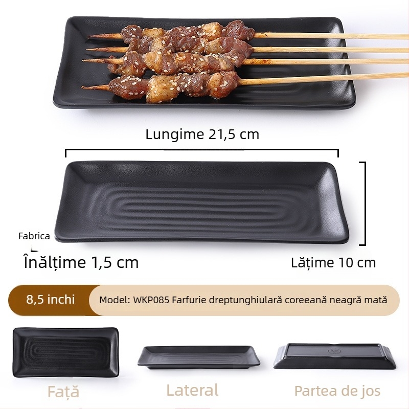 Buya Farfurie pătrată din melamină neagră, imitatie de porțelan, 20–21 cm, farfurie joasă, stil japonez, pentru hot pot și grătar