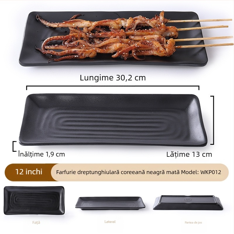 Buya Farfurie pătrată din melamină neagră, imitatie de porțelan, 20–21 cm, farfurie joasă, stil japonez, pentru hot pot și grătar