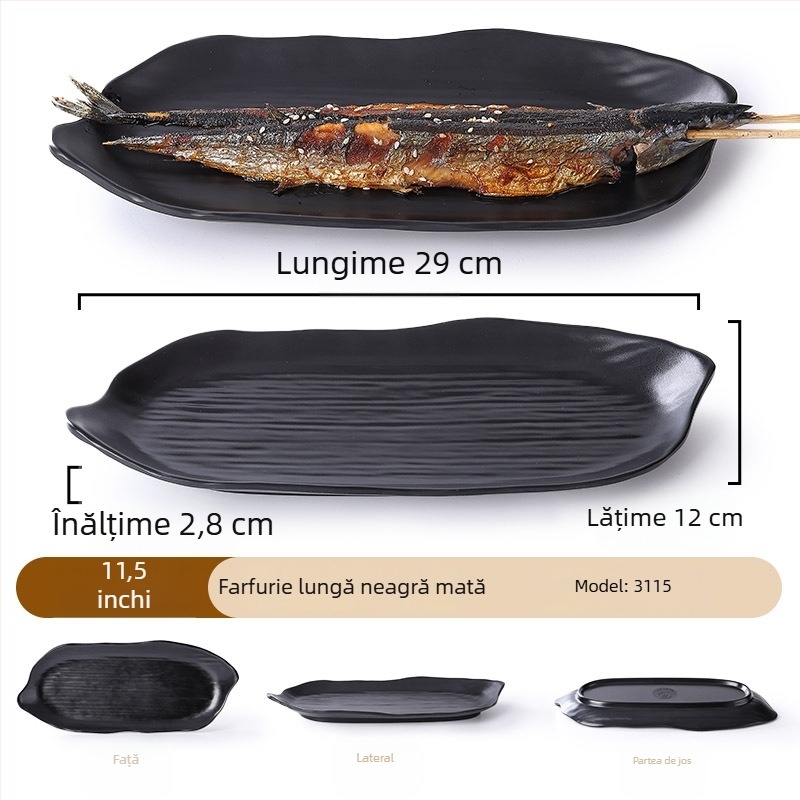 Buya Farfurie pătrată din melamină neagră, imitatie de porțelan, 20–21 cm, farfurie joasă, stil japonez, pentru hot pot și grătar