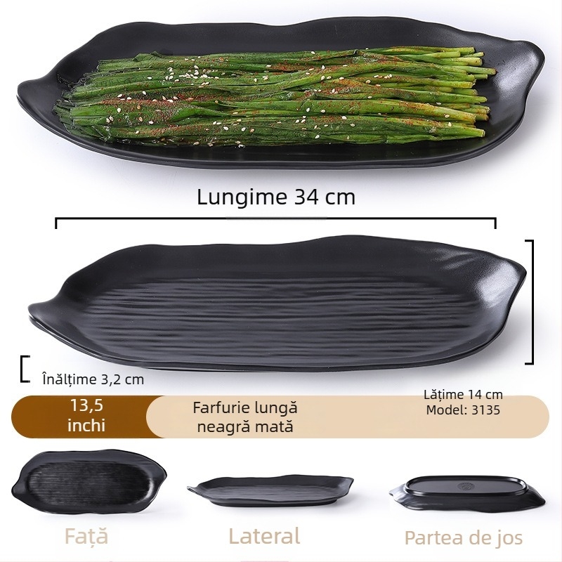 Buya Farfurie pătrată din melamină neagră, imitatie de porțelan, 20–21 cm, farfurie joasă, stil japonez, pentru hot pot și grătar