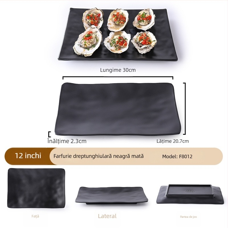 Buya Farfurie pătrată din melamină neagră, imitatie de porțelan, 20–21 cm, farfurie joasă, stil japonez, pentru hot pot și grătar