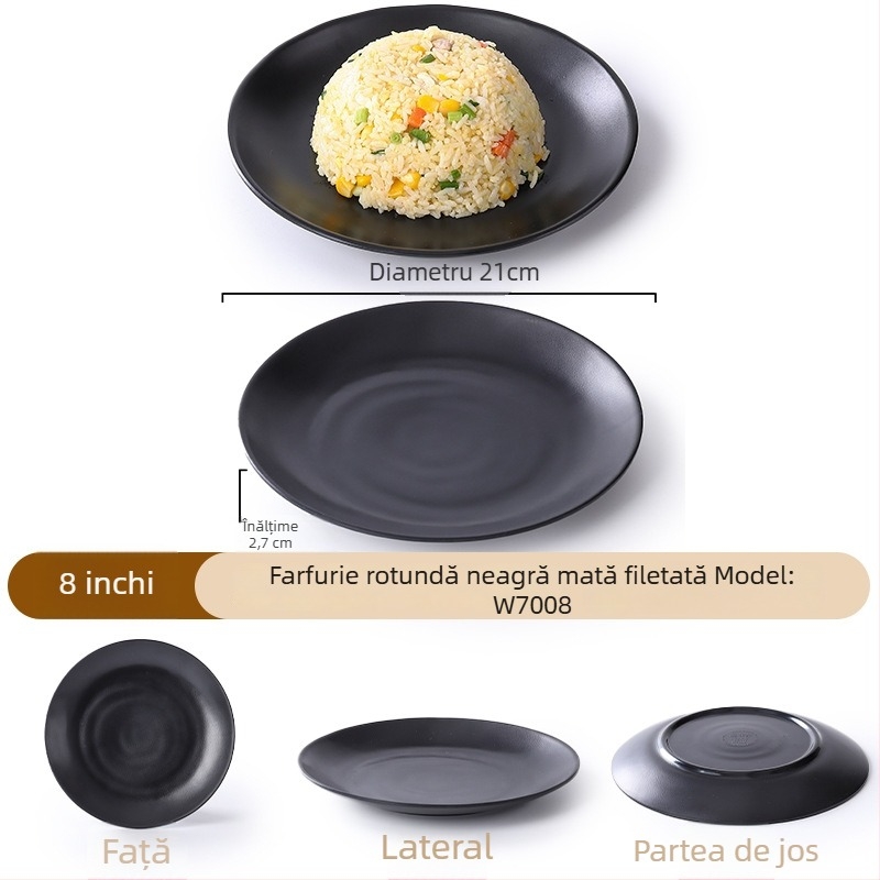 Buya Farfurie pătrată din melamină neagră, imitatie de porțelan, 20–21 cm, farfurie joasă, stil japonez, pentru hot pot și grătar