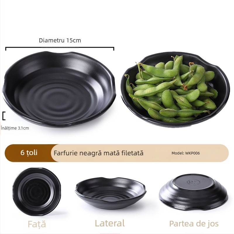 Buya Farfurie pătrată din melamină neagră, imitatie de porțelan, 20–21 cm, farfurie joasă, stil japonez, pentru hot pot și grătar