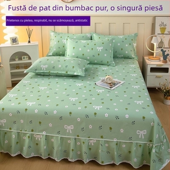 Fustă de pat din bumbac 100% cu margine dantelată, antiderapantă, pentru toate anotimpurile, calitate matern-infantilă