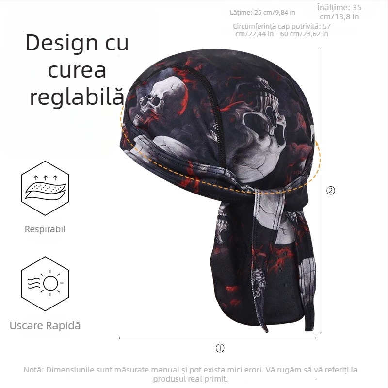 Pălărie pirat pentru activități în aer liber și muncă, reglabilă, cu șnur și coadă, eșarfă de cap pentru bucătărie, unisex