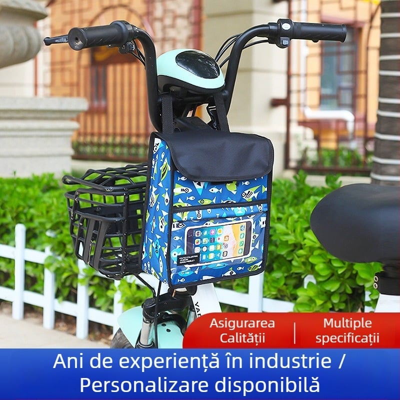 Geantă frontală pentru bicicletă, rezistentă la apă, cu buzunar pentru ecran tactil, capacitate mare, compartimentare 3D, reglabilă