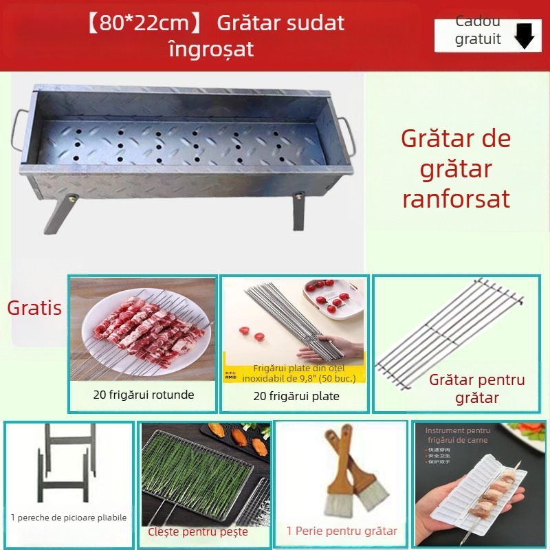 Gratar cu cărbune pentru uz casnic, suport pliabil pentru frigărui, grătar exterior în formă de V, set portabil în diferite dimensiuni