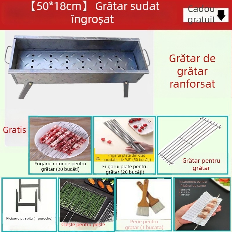 Gratar cu cărbune pentru uz casnic, suport pliabil pentru frigărui, grătar exterior în formă de V, set portabil în diferite dimensiuni