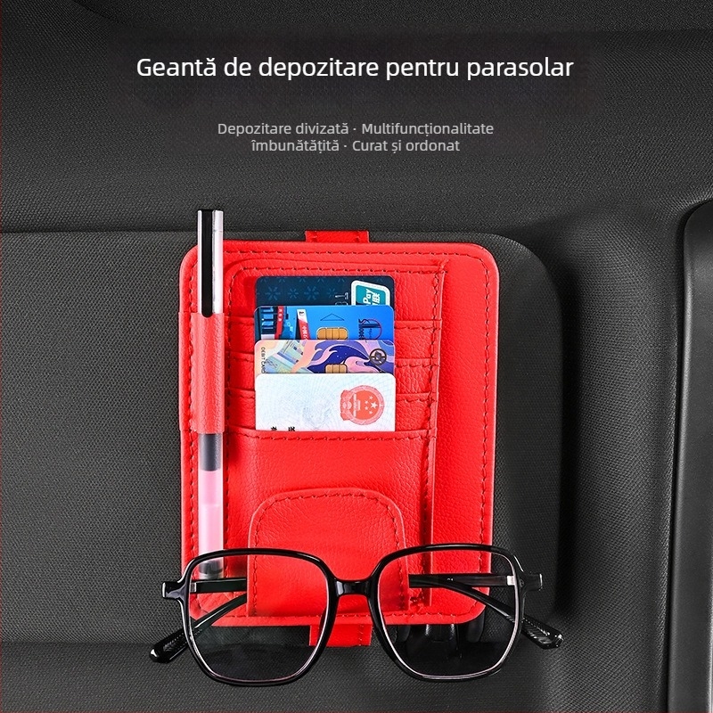 Clip de depozitare pentru parasolar auto — suport pentru ochelari, carduri și documente