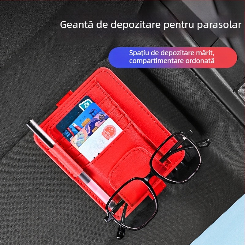 Clip de depozitare pentru parasolar auto — suport pentru ochelari, carduri și documente