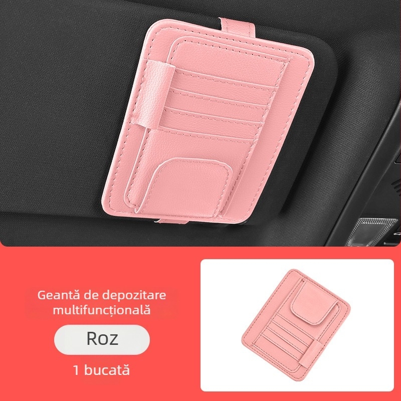 Clip de depozitare pentru parasolar auto — suport pentru ochelari, carduri și documente
