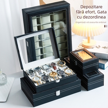 Cutii de ceasuri din piele, realizate manual, pentru depozitare bijuterii cu 3, 6, 10, 12, 20 și 24 compartimente