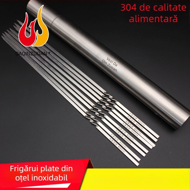 Frigărui pentru grătar, 35 cm, din oțel inoxidabil 304, secțiune plată, grosime mare, pentru miel și aripioare de pui