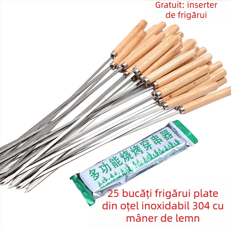 Frigărui pentru grătar, 35 cm, din oțel inoxidabil 304, secțiune plată, grosime mare, pentru miel și aripioare de pui