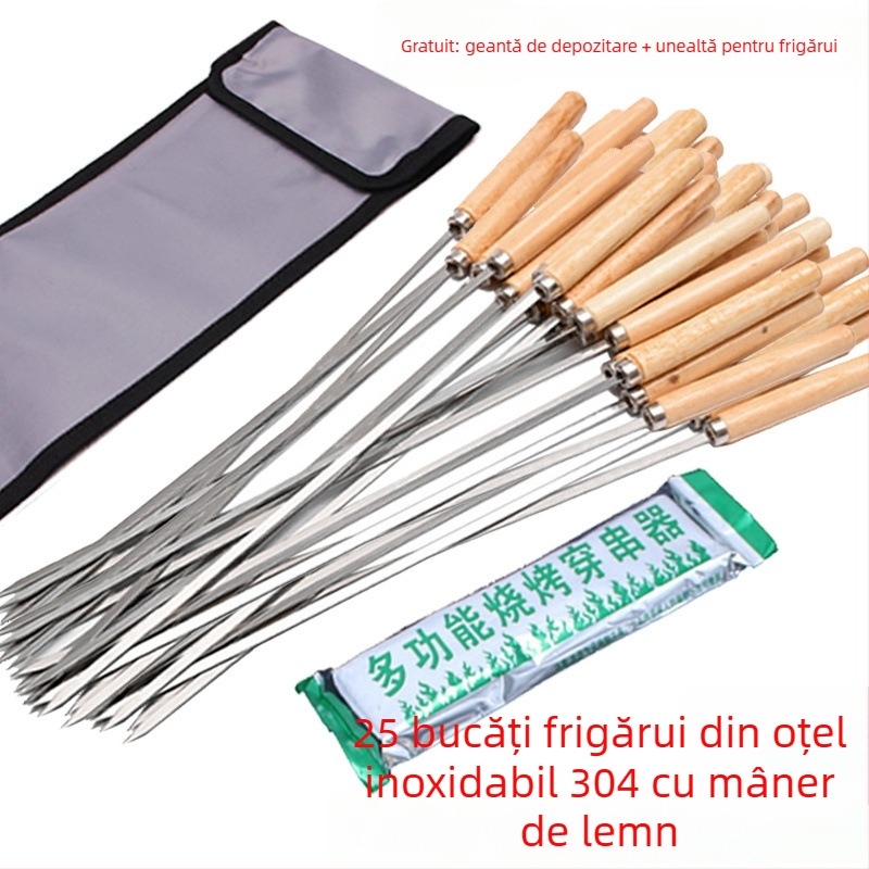 Frigărui pentru grătar, 35 cm, din oțel inoxidabil 304, secțiune plată, grosime mare, pentru miel și aripioare de pui