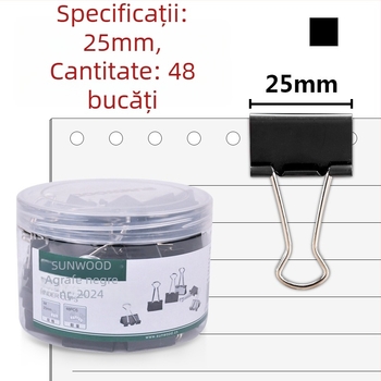 Miki Clipuri de documente negre – set mic, mediu, mare, clip metalic pentru birou