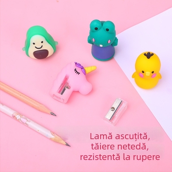 Ascuțitor de creioane cu design drăguț de animal, manual, PVC și metal