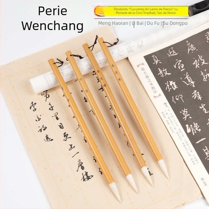 Pensulă de caligrafie Wenchang cu păr de oaie mare și suport pentru pensule – decor de birou pentru elevi, simbol al succesului la examene și progresului în carieră
