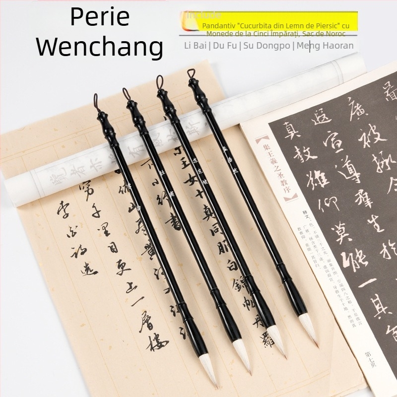 Pensulă de caligrafie Wenchang cu păr de oaie mare și suport pentru pensule – decor de birou pentru elevi, simbol al succesului la examene și progresului în carieră