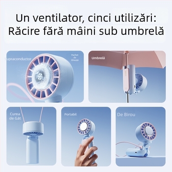 Ventilator mini USB, silențios, dual-use: mâner și birou, purtare la gât, pentru interior și exterior