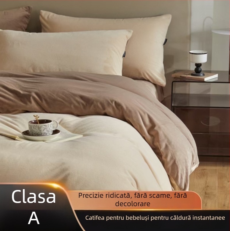 Grain set de lenjerie pentru bebeluși din catifea, patru piese, iarnă, culoare solidă