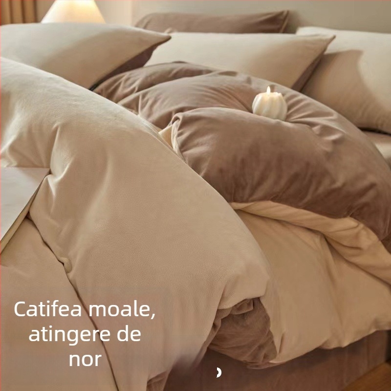 Grain set de lenjerie pentru bebeluși din catifea, patru piese, iarnă, culoare solidă