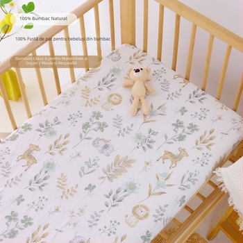 Set de cearșafuri pentru pătuț, 100% bumbac, trei piese, imprimeuri cu animale drăguțe și flori