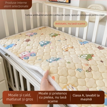Set saltea pentru bebeluți și copii, din velur de lapte, husă din fleece coral, pătură patchwork subțire și cearșaf