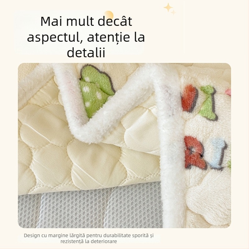 Set saltea pentru bebeluți și copii, din velur de lapte, husă din fleece coral, pătură patchwork subțire și cearșaf