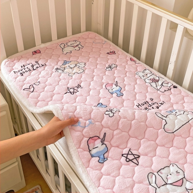Set saltea pentru bebeluți și copii, din velur de lapte, husă din fleece coral, pătură patchwork subțire și cearșaf