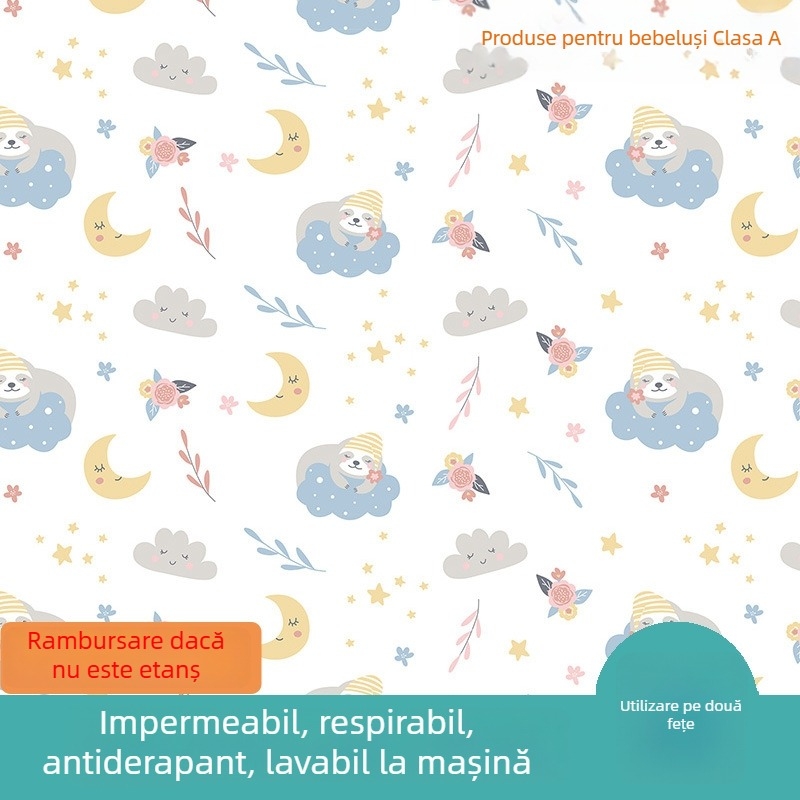 Protecție pentru pat pentru copii – bumbac pur, Clasa A, impermeabilă și respirabilă, lavabilă, saltea mare, protecție împotriva urinei pe timpul nopții