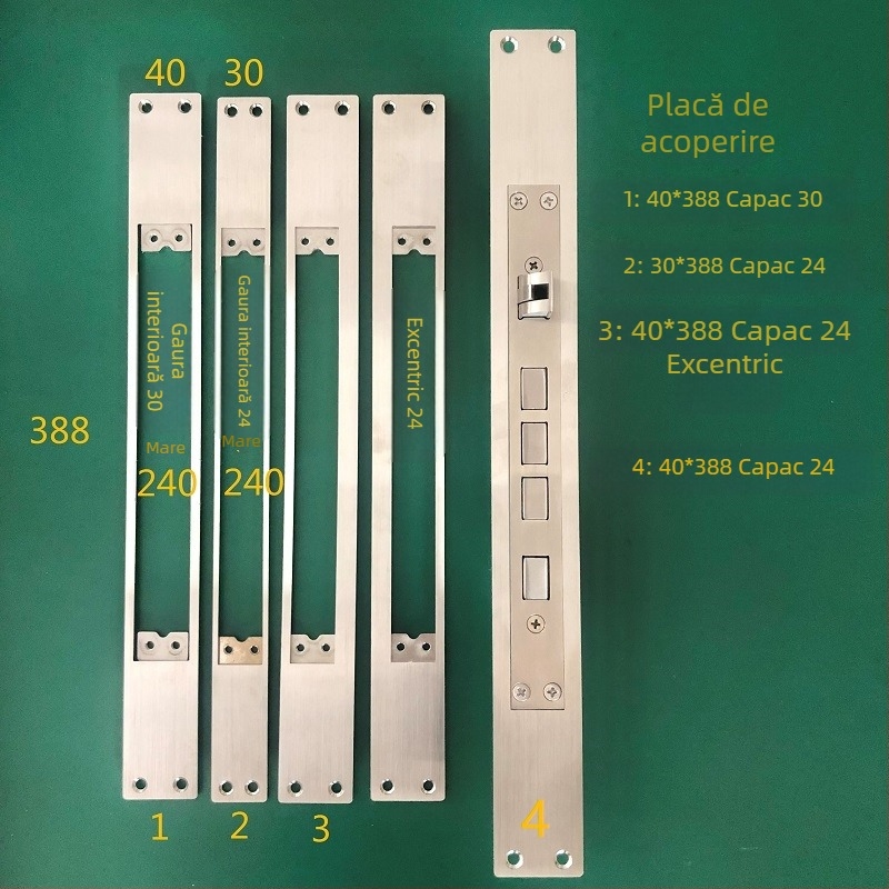 Set de plăci de acoperire pentru corpul lacătului din oțel inoxidabil – A02, design modern minimalist, plăci ghidaj, margine și plăci pentru cadrul ușii pentru amprentă