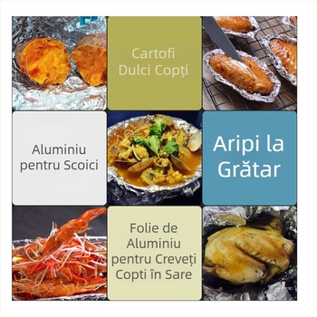 Folie de aluminiu în rolă mare 613/615 pentru grătar și coacere, lățime 38/45 cm, grosime 15–30 mm, cu logo imprimat