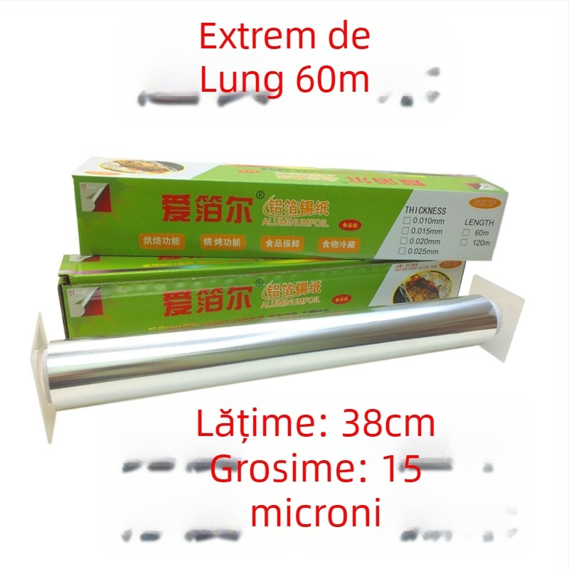 Folie de aluminiu în rolă mare 613/615 pentru grătar și coacere, lățime 38/45 cm, grosime 15–30 mm, cu logo imprimat
