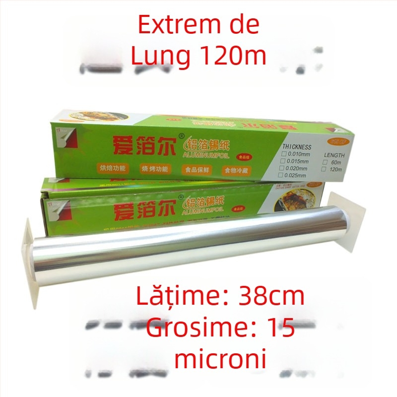 Folie de aluminiu în rolă mare 613/615 pentru grătar și coacere, lățime 38/45 cm, grosime 15–30 mm, cu logo imprimat