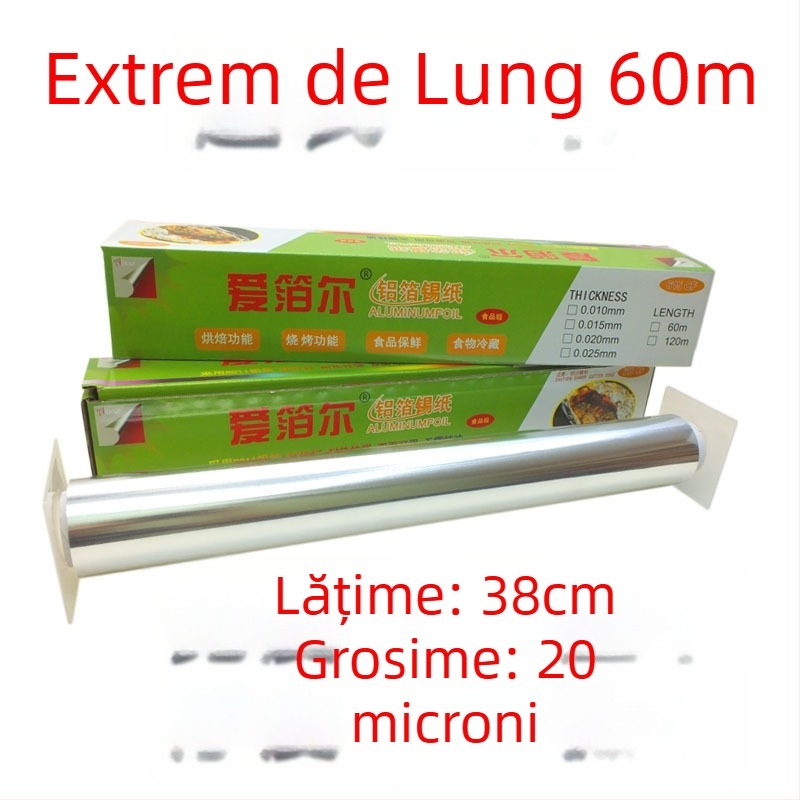 Folie de aluminiu în rolă mare 613/615 pentru grătar și coacere, lățime 38/45 cm, grosime 15–30 mm, cu logo imprimat