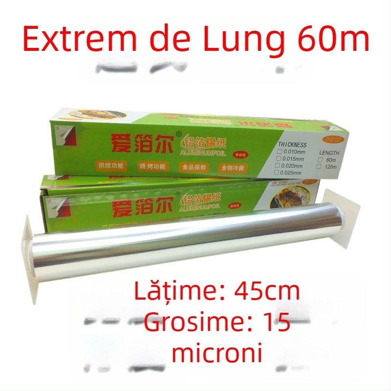 Folie de aluminiu în rolă mare 613/615 pentru grătar și coacere, lățime 38/45 cm, grosime 15–30 mm, cu logo imprimat