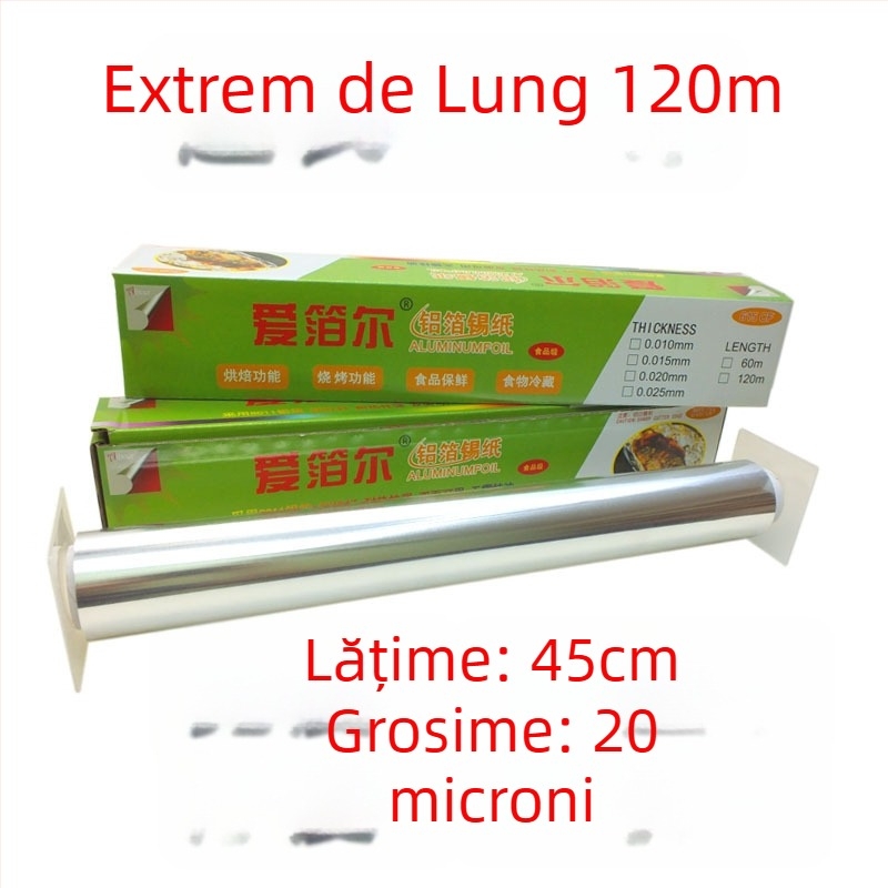 Folie de aluminiu în rolă mare 613/615 pentru grătar și coacere, lățime 38/45 cm, grosime 15–30 mm, cu logo imprimat