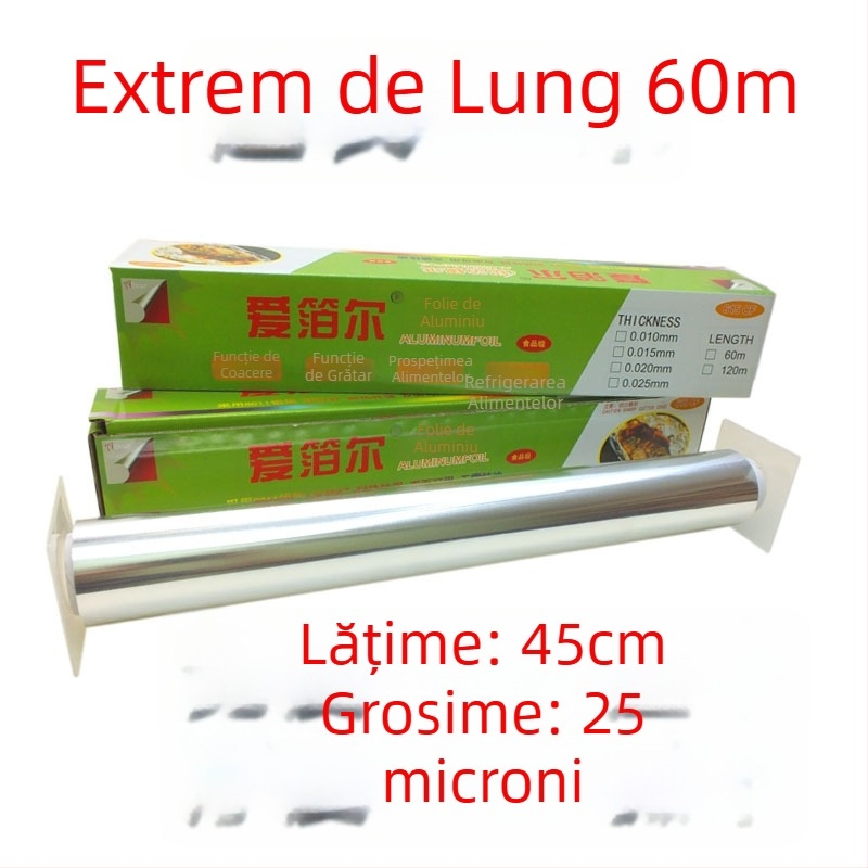 Folie de aluminiu în rolă mare 613/615 pentru grătar și coacere, lățime 38/45 cm, grosime 15–30 mm, cu logo imprimat