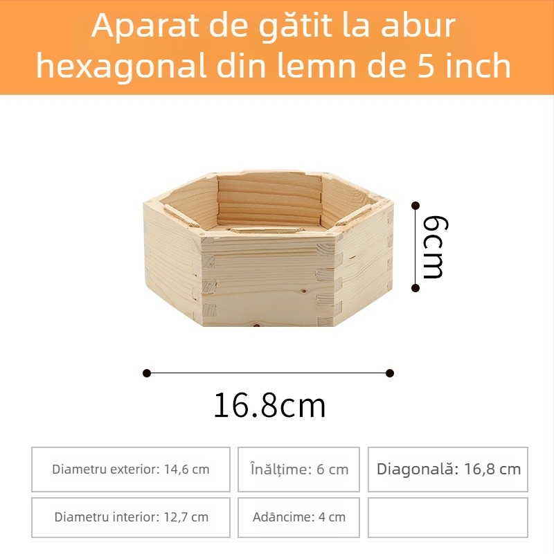 Coș de aburi din lemn hexagonal pentru uz casnic, potrivit pentru dim sum și găluște la abur