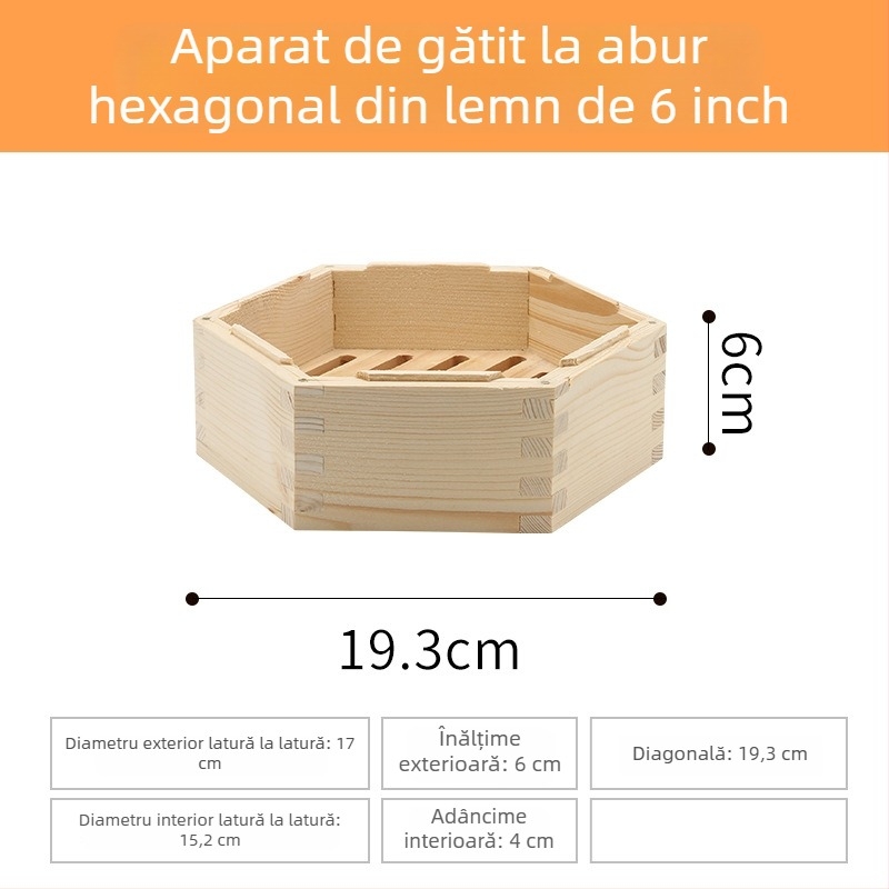 Coș de aburi din lemn hexagonal pentru uz casnic, potrivit pentru dim sum și găluște la abur