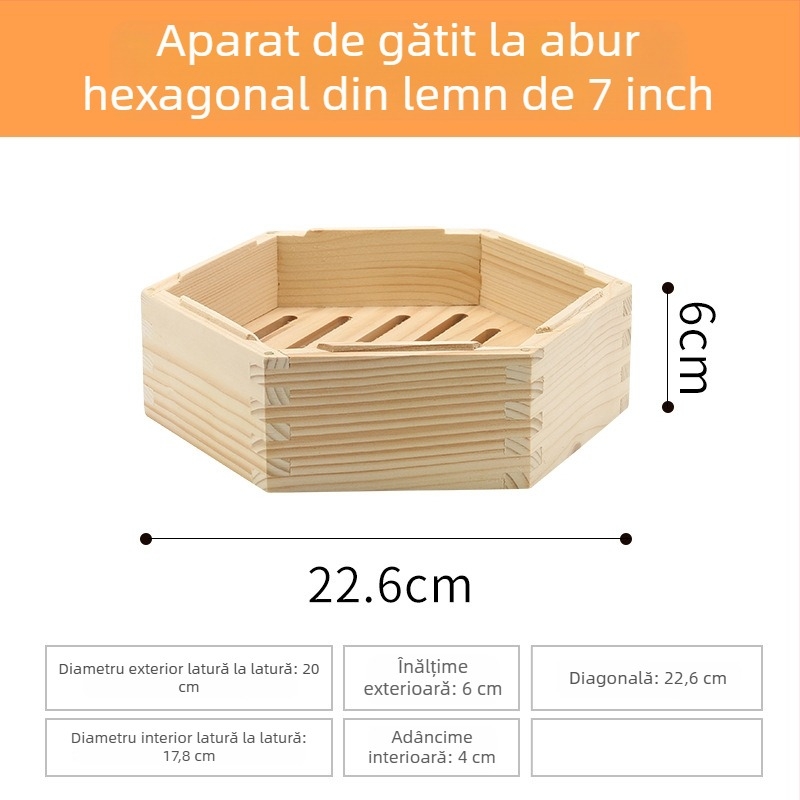Coș de aburi din lemn hexagonal pentru uz casnic, potrivit pentru dim sum și găluște la abur